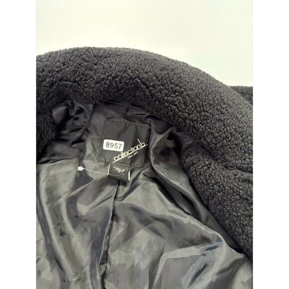 Collection B New York Classic Faux-Fur Coat Two Button Front Black Womens Size M - Picture 9 of 11